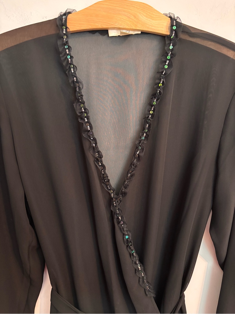 Flora Black Chiffon Sequin Bead trimmed robe - Picture 3 of 9